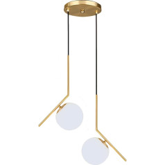 HJXDtech Modern White Glass Ball Pendant Light, Zelta Metāla bāra bāra piekaramā lampa Virtuves dzīvojamā istaba un ēdamistaba Lustra Griestu gaisma (2 gaismas)