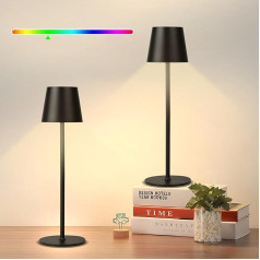 CHENBEN 2 Stück LED Akku Tischlampe Kabellose 7.5W Tischlampen 10 Farben verfügbar RGB Dimmbare LED Tischleuchte mit Touch-Schalter, IP54 Aufladbar Tischlampe für Bar,Aluminium,Schwarz