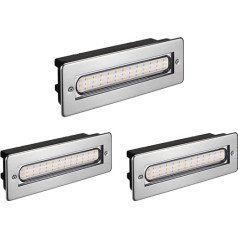 ledscom.de LED Treppenlicht/Stufenbeleleuchtung für innen und außen, eckig, edelstahl, 198 x 61mm, 2,2 W, 248lm, warmweiß, 3 Stk.