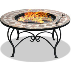 'Centurion Supports Fireology Kennocha Garden Heat/Fire Pit/Grill/Ice Bucket – Oak Coffee Table with Marble Finish