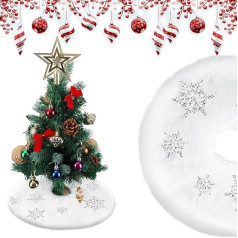 12 collu Ziemassvētku eglītes svārki Mākslīgā kažokādas eglītes svārki ar sudraba sniegpārsliņām Mini Ziemassvētku eglītes svārki izkaisīt Ziemassvētku eglītei Jaungada biroja grīdas galda svētku pusei un mājas dekoratīvajiem rotāj