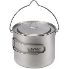 Lixada Titanium Pot kempinga pārnēsājamais titāna ūdens pārnēsājamais kauss ar salokāmu rokturi (300 ml, 350 ml, 420 ml, 550 ml, 650 ml, 750 ml, 750 ml, 900 ml, 1600 ml)