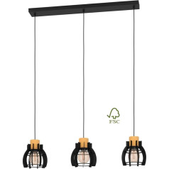 EGLO Stillington 1 piekarināmā lampa, 3 spuldzes, piekarināmā lampa virs ēdamgalda, FSC100HB, industriālā stila piekarināmā lampa, metāla melnā krāsā, piekarināmā lampa ar E27 ligzdu, L 88 cm