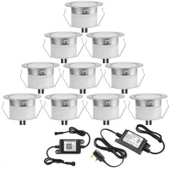 10 Packs Warm White LED Patio Lights 12V 1W Waterproof IP67 Diameter 45mm Bluetooth Mesh LED Base Light Sets for Patio/Patio/Pathway/Wall/Garden/Decoration