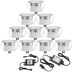 10 iepakojumi silti balta LED terases apgaismojums 12V 1W ūdensizturīgs IP67 diametrs 45mm Bluetooth acs LED bāzes gaismas komplekti terasei/terasei/celiņiem/sienai/dārzam/dekorācijai