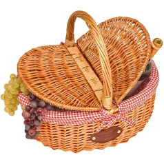 Les Jardins de la Comtesse Champagne Wicker Basket - Gingham Red White - High Quality Natural Wicker - Small Practical Basket - Removable and Washable Fabric - Ideal for Walking Area -