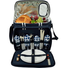 Picnic at Ascot Insulated Picnic Cooler with Service for 4 - Trellis Blue