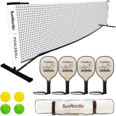 SunNordic pārnēsājams pikbola tīkla komplekts, ģimenes vingrinājumu komplekts, pikbola poliestera tīkls ar laikapstākļiem izturīgu metāla rāmi un somu, pikbola tīkla sistēma visiem laikapstākļiem, āra un iekštelpās