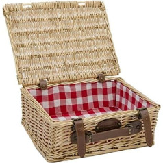 Les Jardins de la Comtesse - Natural wicker suitcase - red and white check fabric - picnic accessories - 39 x 29 x 15 cm