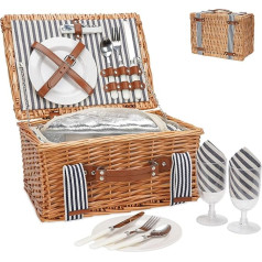 2 Person Wicker Picnic Basket Set, Handmade with Insulated Cooling and Cutlery Set, Gift Basket for Couples, Valentine's Day, Thank You, Birthday, Wedding, Outdoor Party