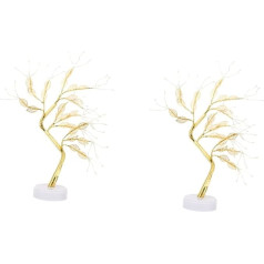 OSALADI LED Tree Tree Nakts lampa Naktsgaismas galdiņš Guļamistaba Simulēta gaisma Galda mākslīgie aksesuāri Lapu dzīvojamā istaba Nakts Zelta istaba Pack of 2