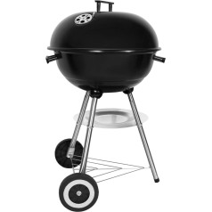 SunJas Portable Round Charcoal BBQ Grill with Two Wheels Lid Diameter 41cm Height 70cm Black