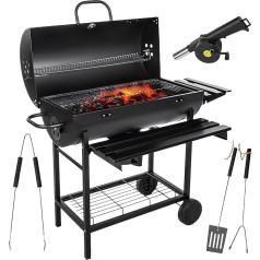 Five-Star Grill&Chill GC0002 Dārza grils ar kokogļu grilu, liels hromēts režģis, 71 x 35 cm, grila ratiņi, kokogļu grils ar vāku, pelnu paplāte, termometrs, divi transporta riteņi