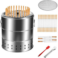 Edelstahl bezdūmu grils Holzkohlegrill, Tragbarer Kebabs Holzkohlegrill mit Grillzubehör Set, Ø 39,1 cm/28 Kabob Spieß