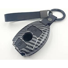 BizTech ® automašīnas atslēgu futrālis, kas ir savietojams ar Mercedes Benz Carbon Fiber Effect Smart Key Fob automašīnas tālvadības korpusu + atslēgu piekariņu un karabīnes klipsi (melns, B stils)