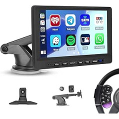 Hikity bezvadu Carplay automašīnas radio Android automašīna, 7 collu HD skārienekrāns, pārnēsājams Carplay ekrāns ar Bluetooth, Apple Airplaym, Android Cast, FM raidītājs + SWC atpakaļgaitas kamera