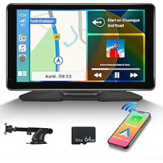 Bezvadu Carplay un Android automašīnas pārnēsājamais automašīnas radio, 7 collu IPS skārienekrāna automašīnas atskaņošanas displejs, Android automašīnas monitors Atbalsta Bluetooth 5.0/AUX/FM/GPS Navi/Airplay/Mirror Link + 64GB TF