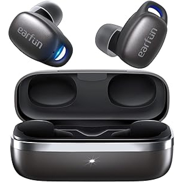 EarFun Bluetooth austiņas ausī, bezmaksas Pro 2 bezvadu ar 6 mikrofoniem QuietSmart™ 2.0 hibrīda aktīvo trokšņu slāpēšanu, caurspīdīgs režīms, 30 stundu akumulators, IPX5 ūdensizturīgs, bezvadu uzlāde