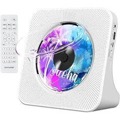Portable CD Player with Bluetooth, Gueray Desktop for Home, Built-in Double HiFi Speakers, AUX Headphone Jack, FM Radio Boombox with Remote Control, USB Port, LCD Display, White