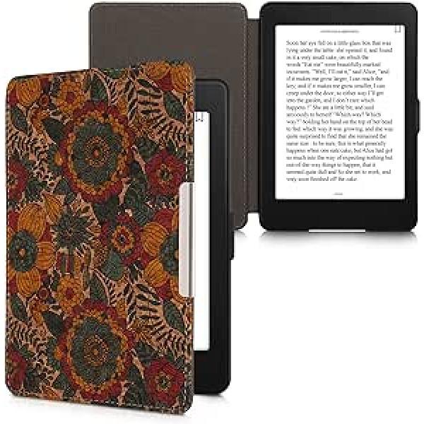 kwmobile futrālis, kas saderīgs ar Amazon Kindle Paperwhite — korķa eReader aizsargvāciņš (modeļiem līdz 2017. gadam) — Summer Flowers, oranži zaļš, sarkans