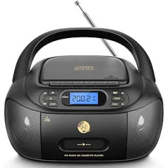 Hernido CD Player with Cassette, CD Boombox with Bluetooth, FM Radio, Built-in Stereo Speakers, Rechargeable CD/Tape Player, AUX Input, USB Playback, Headphone Output