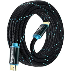 MutecPower Ultra High Speed 5 Metre HDMI 2.1V Cable Certified 48Gbps, 8K @ 60Hz & 18Gbps, 4K @ 120Hz with HDR, VRR & eARC - 26 AWG UL Listed 5 m Male to Male Cable Blue/Black Braided
