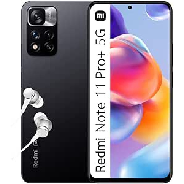 Xiaomi Redmi Note 11 Pro + 5G, viedtālrunis + austiņas, 8 + 256 GB mobilais tālrunis bez līguma, 6,67 collu 120 Hz FHD + AMOLED displejs, 120 W hiperlādētājs, 108 MP kamera, grafīta pelēka (DE versija,