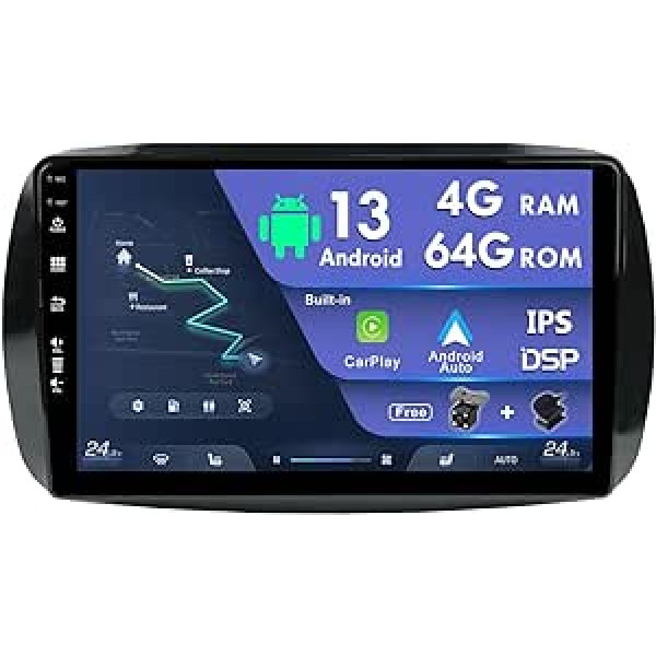 Android 12 Double DIN automašīnas radio priekš Mercedes Benz Smart 453 Fortwo 2014-2020 GPS navigācijas atpakaļskata kamera Bezmaksas 4G + 64G 9 collu stūres vadība DSP WiFi DAB Carplay BT5.0 Mirrorlink RDS