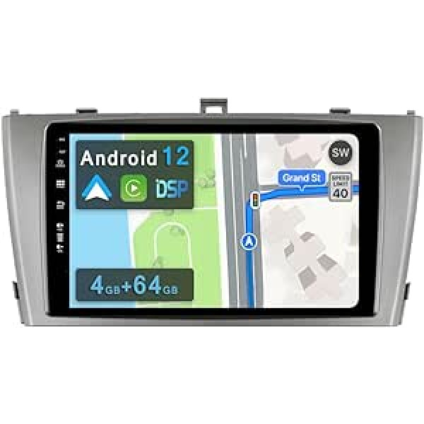 YUNTX [4 GB + 64 GB] Android 12 automašīnas radio, kas paredzēts Toyota Avensis (2009-2015) - [Integrēta CarPlay/Android Car/DSP/GPS]-9 collu IPS 2.5D kamera + MIC-DAB/Stūres vadība/Spoguļa saite/Bluetooth 5,0/360