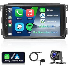 Hodozzy Car Radio 4G + 64G priekš Mercedes-Benz Smart Fortwo 451 2005-2010 Android 8 Core 9 collu IPS ekrāna GPS navigācija ar Carplay Android Car Mirror Link 2 DIN automašīnas radio Bluetooth DSP WiFi RDS