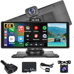 4K displejs Carplay Android automašīnas monitors 1440P Dash Cam ar GPS ADAS, Hodozzy 10,26 collu IPS skārienekrāns Bluetooth WiFi priekšējā un aizmugurējā skata kamera nakts redzamība, cilpas ierakstīšanas stāvvietas uzraudzība,