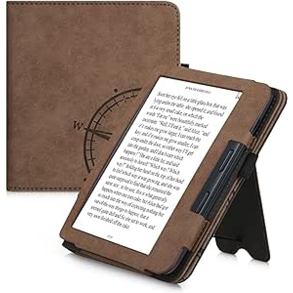 kwmobile Flip Case saderīgs ar Kobo Libra 2 - Pārsegu rokas siksna - Compass Vintage Brown