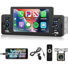 Hodozzy 1 DIN Bluetooth Android Carplay automašīnas radio 5 collu skārienekrāna radio brīvroku FM radio stereo ar spoguļa savienojumu USB/AUX-In/SD kartes savienojums SWC + atpakaļgaitas kameras automašīnas MP5 atskaņotājs