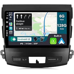 BXLIYER — 6G+128G — Android 12 IPS automašīnas radio, kas piemērots Mitsubishi Outlander (2008-2015) — bezvadu CarPlay/Android Car/DSP — LED kamera un mikrofons — 9 collu 2 DIN —DAB stūres vadība, ātra palaišana