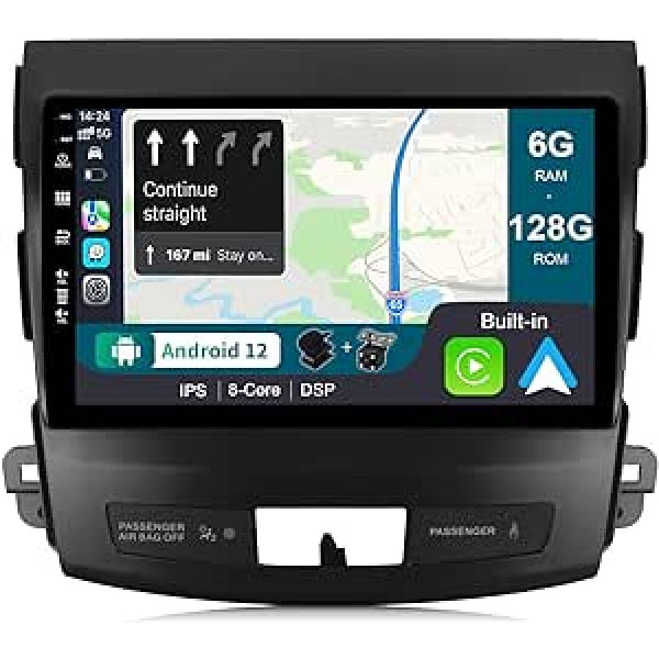 BXLIYER — 6G+128G — Android 12 IPS automašīnas radio, kas piemērots Mitsubishi Outlander (2008-2015) — bezvadu CarPlay/Android Car/DSP — LED kamera un mikrofons — 9 collu 2 DIN —DAB stūres vadība, ātra palaišana