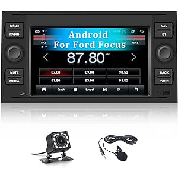 CAMECHO Android 10 automašīnas radio ar satelīta navigācijas sistēmu Ford 7 collu ekrānam, automašīnas radio Bluetooth un USB/FM/RDS/WiFi/Mirror Link+ atpakaļgaitas kameru priekš Ford Transit Fiesta Kuga Focus