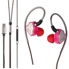 LINSOUL 7Hz Salnotes Zero HiFi 10 mm dinamiskas draivera ausīs ievietojamas austiņas IEM ar metāla kompozītmateriālu membrānu, nerūsējošā tērauda priekšējo plāksni, noņemamu 2-pin OFC kabeli (roze, ar mikrofonu, C tips)