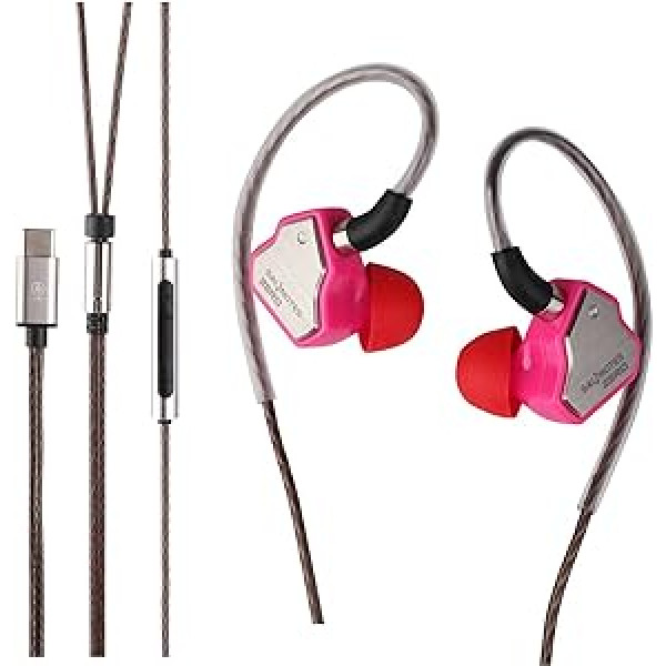 LINSOUL 7Hz Salnotes Zero HiFi 10 mm dinamiskas draivera ausīs ievietojamas austiņas IEM ar metāla kompozītmateriālu membrānu, nerūsējošā tērauda priekšējo plāksni, noņemamu 2-pin OFC kabeli (roze, ar mikrofonu, C tips)