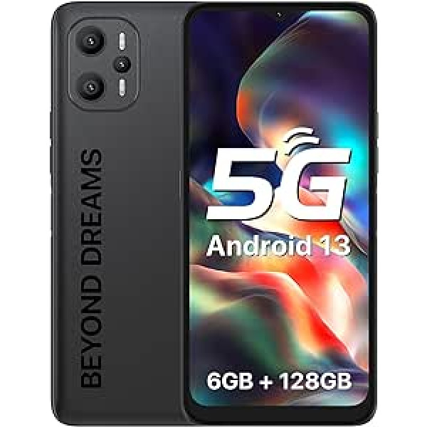 UMIDIGI F3 Pro 5G viedtālrunis, 6 GB + 128 GB-256 GB Android 13 mobilais tālrunis bez līguma, 6,6 collu FHD+ displejs, 48 MP + 16 MP kamera, 6000 mAh akumulators, mobilais tālrunis, sejas ID/Dual 5G/NFC/FM/GPS, melns