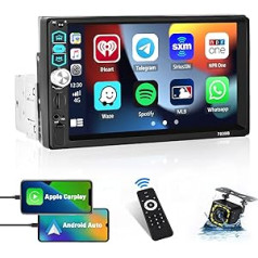 Hikity 1 DIN CarPlay automašīnas radio Bluetooth ar ekrānu 7 collu skārienekrāna automašīnas radio ar Android automašīnas Bluetooth USB AUX FM radio atbalsta spoguļa saites stūres vadība + atpakaļgaitas kamera