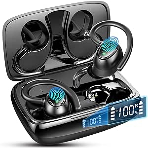 Bluetooth Kopfhörer Sport, Kopfhörer Kabellos Bluetooth 5.3 Stereo ar Dual LED Anzeige, 48Std Spielzeit Kabellose Kopfhörer Wireless ar mikrofoniem, IP7 Wasserdicht In-Ear Ohrhörer ohne Kabel für Sport