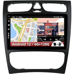 9 collu [6G + 128G] automašīnas radio Android 12.0 Mercedes Benz C klasei W203 C200 C320 C350 CLK W209 2002-2005 GPS Carplay DSP bezmaksas aizmugures kamera un mikrofons Atbalsta DAB+ 360 kameru 4G WiFi RDS