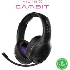 PDP Victrix Gambit Black bezvadu un vadu spēļu austiņas ar mikrofonu — Microsoft Xbox One, X|S sērija, dators — Esports-Ready Pro audio, trokšņu slāpēšanas mikrofons, austiņas pār ausīm