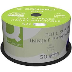 Cd-r q-connect ar 100% bedruckbarer Oberfläche für Inkjet-Kapazität 700 MB Lebensdauer 80 Minuten Geschwindigkeit, 52 x 50 Stück