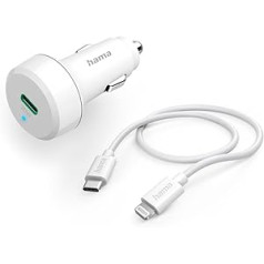 Hama Car Charger 20 W (USB C - Lightning, Power Delivery, 1 m, Apple iPhone, Fast, Cigarešu piesmēķētāja ligzda Car) Balts