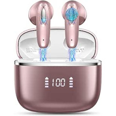 Bluetooth austiņas, bezvadu Bluetooth 5.3 ieliekamas austiņas ar 4 ENC mikrofoniem, bezvadu austiņas 14,2 mm draivera stereo, bezvadu austiņas 40 stundas, IP7 ūdensnecaurlaidīgas austiņas, LED displejs USB-C