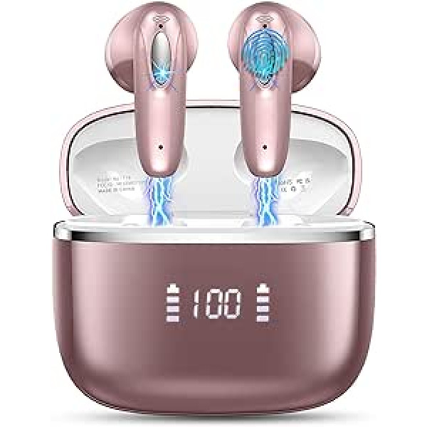 Bluetooth austiņas, bezvadu Bluetooth 5.3 ieliekamas austiņas ar 4 ENC mikrofoniem, bezvadu austiņas 14,2 mm draivera stereo, bezvadu austiņas 40 stundas, IP7 ūdensnecaurlaidīgas austiņas, LED displejs USB-C