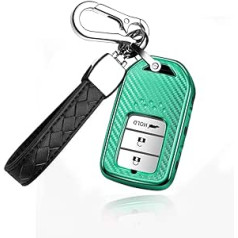 HIBEYO Smart Car Key Case aizsargapvalks der Honda Key Case priekš Honda CR-V Jazz Civic Spirior HR-V Accord Odyssey City Grace Keychain TPU atslēgu kastītes piederumi Oglekļa šķiedras zaļš