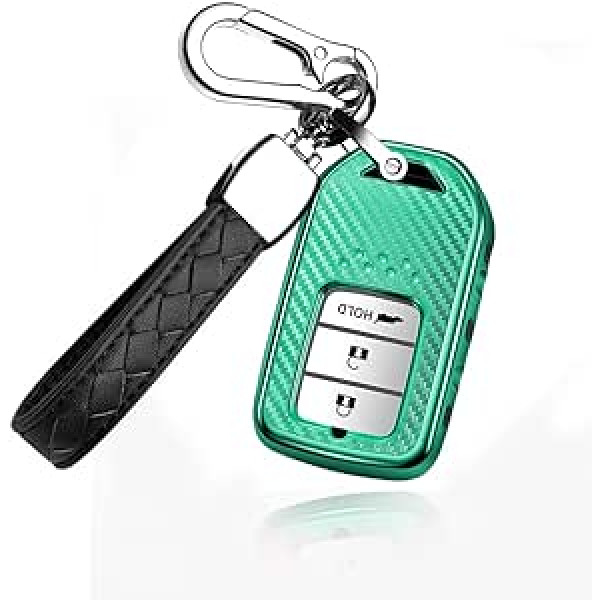 HIBEYO Smart Car Key Case aizsargapvalks der Honda Key Case priekš Honda CR-V Jazz Civic Spirior HR-V Accord Odyssey City Grace Keychain TPU atslēgu kastītes piederumi Oglekļa šķiedras zaļš