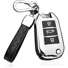 HIBEYO Flip Key automašīnas atslēgas maciņš der Peugeot 206 1007 3008 5008 4008 Silikona aizsargvāciņa atslēgas vāciņš priekš Citroen C6 C8 DS4 DS5 C4L tālvadības pults atslēgas maciņa sudraba krāsā